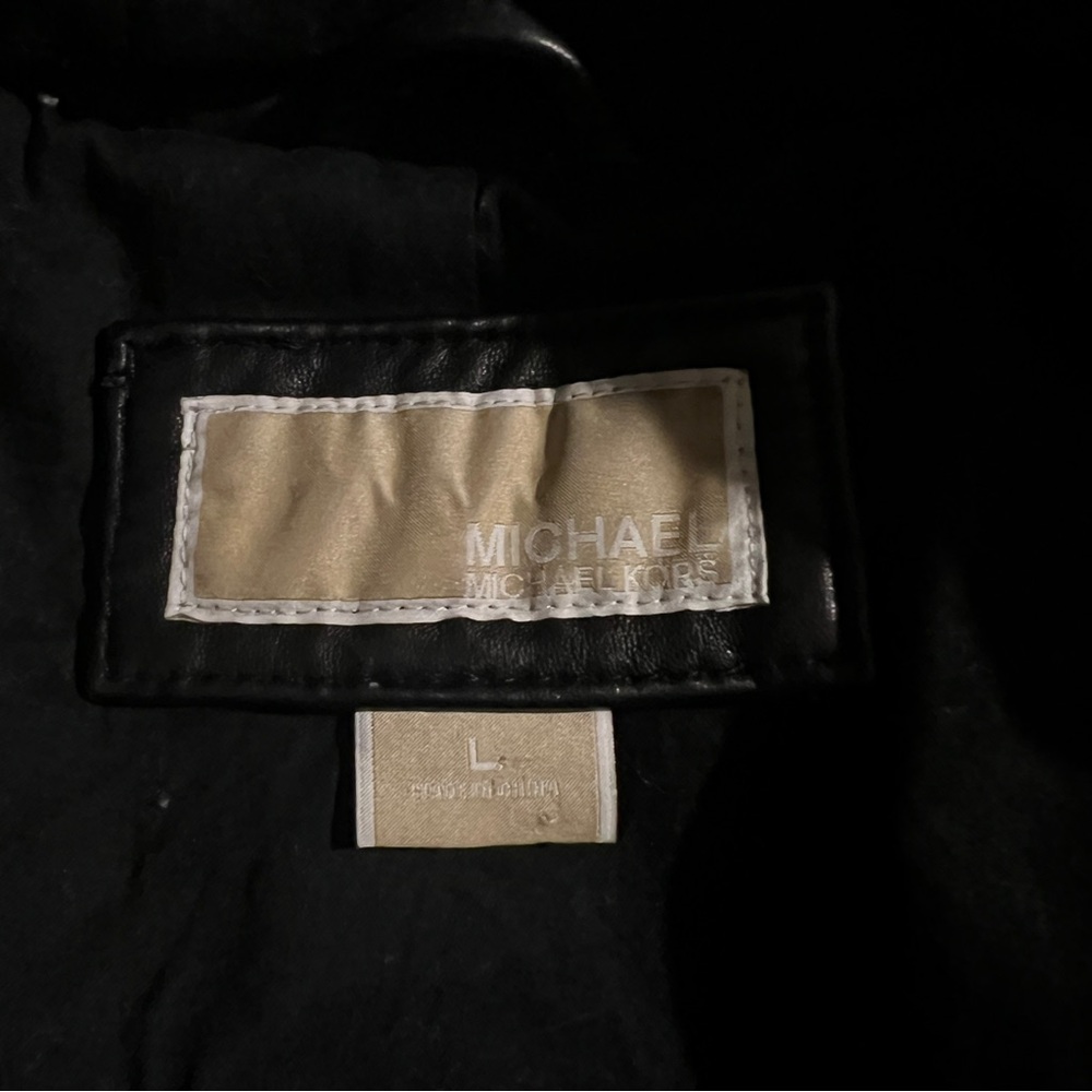 MICHAEL KORS Genuine Leather Hooded Moto Jacket, Size Large - Picture 8 of 12